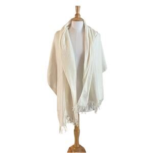 Sky Cashmere Ivory 100% Virgin Wool Scarf/Wrap/Shawl with Fringe 67 by 28